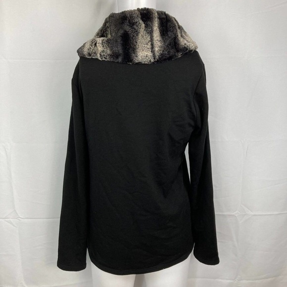 Saks Fifth Avenue Sweater‎ Womens Sz S Black Knit Gray Faux Fur Collar Pullover - Picture 4 of 8